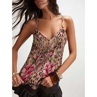 River Island Leopard Print Embroidered Cami Top - Brown