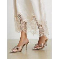 River Island Perspex Diamante Flower Court Heels - Gold