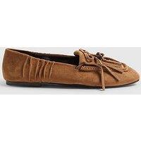 River Island Faux Suede Beaded Fringe Loafers - Beige