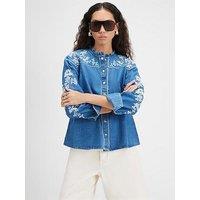 River Island Denim Long Sleeve Embroidered Blouse - Blue