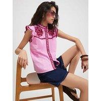 River Island Cotton Ruffle Embroidered Blouse - Pink