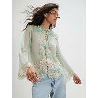 River Island Soft Embroidered Tie Blouse - Green