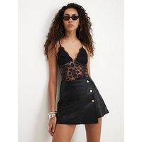 River Island Faux Leather Popper Asymmetric Skort - Black