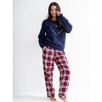 Pour Moi Logo Sweatshirt Cosy Check Pyjama Set
