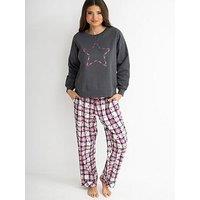 Pour Moi Logo Sweatshirt Cosy Check Pyjama Set