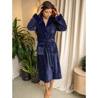 Pour Moi Cosy Ribbed Fleece Midi Hooded Dressing Gown