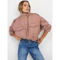 River Island Quilted Funnel Neck Bomber Jacket