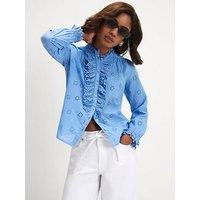 River Island Cotton Broderie Ruffle Blouse