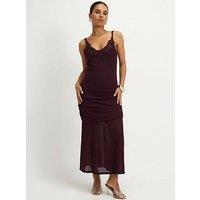 River Island Petite Red Lace Trim Drape Midi Dress
