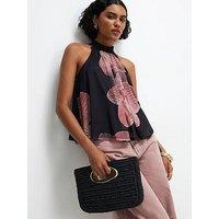 River Island Halter Neck Floral Print Mesh Top