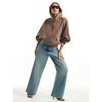 River Island Washed Asymmetric Fly Barrel Leg Jeans
