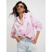 River Island Cotton Stripe Smiley Embroidered Shirt