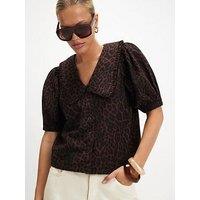 River Island Collared Leopard Print Denim Shirt