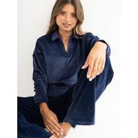 Pour Moi Cosy Fleece Collared Sweatshirt Ribbed Wide Leg Pyjama Set