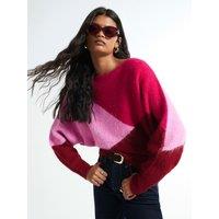 River Island Colour Blocked Batwing Knit Jumper - Red