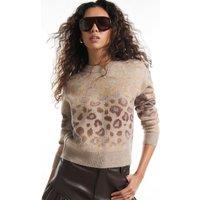 River Island Leopard Print Knit Crew Neck Jumper - Beige
