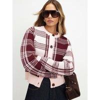 River Island Banana Sleeve Knit Check Cardigan - Pink