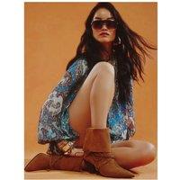 River Island Suede Slouch Cone Heel Ankle Boots - Beige