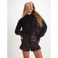 River Island Floral Frill Blouse - Black