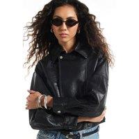 River Island Faux Leather Zip Through Jacket - Black