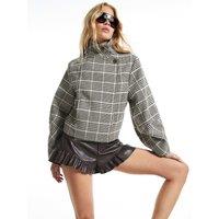 River Island Check Funnel Neck Cocoon Sleeve Jacket - Beige