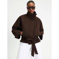 River Island Washed Cotton Funnel Neck Jacket - Brown