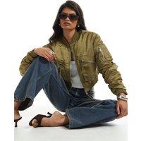 River Island Cropped Fitted Bomber Jacket - Green
