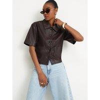 River Island Faux Leather Button Through Shirt - Brown