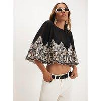 River Island Cutwork Lace Cape Top - Black