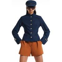 River Island Denim High Neck Military Jacket - Blue