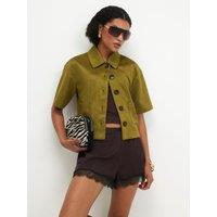 River Island Faux Suede Button Through Shirt - Green