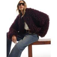 River Island Faux Mongolian Fur Coat - Purple