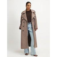 River Island Petite Faux Suede Trench Coat - Brown