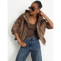 River Island Drawstring Hem Faux Suede Hooded Jacket - Khaki