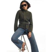 River Island Tie Rib Funnel Neck Cardigan