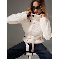 River Island Tie Rib Funnel Neck Cardigan