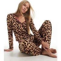 River Island Brushed Leopard Print Pyjama Set