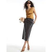 River Island Faux Leather Utility Belted Midi Skirt