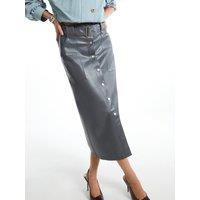 River Island Faux Leather Utility Belted Midi Skirt