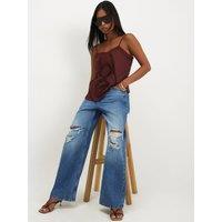 River Island Petite Ripped Relaxed Straight Leg Jeans