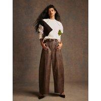 River Island Faux Leather Seamed Barrel Leg Trousers - Brown