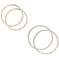 The Love Collection 9 Carat Yellow Gold Set Of Two Crimped Tube Hoops