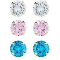 The Love Collection 9 Carat Yellow Gold Set Of 3, Cubic Zirconia Stud 4 Mm Earrings