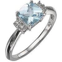 The Love Collection 9 Carat White Gold Diamond-Set Blue Topaz Ring