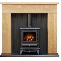 Adam Fires & Fireplaces Innsbruck Oak Electric Fireplace Suite With Stove