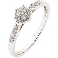 Love Diamond 9 Carat White Gold 10 Point Diamond Cluster Ring With Diamond Set Shoulders