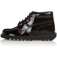 Kickers Kick Hi Patent School Shoes - Black