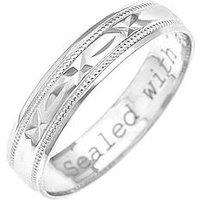 The Love Collection 9Ct White Gold Diamond Cut 4Mm Wedding Band With Message 'Sealed With A Kiss'
