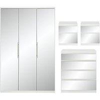 Very Home Prague Mirror 4-Piece Package - 3 Door Wardrobe, 4 Drawer Chest And 2 Bedside Cabinets (Bu