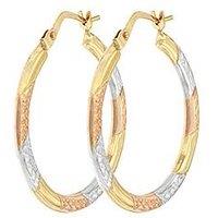 The Love Collection Bracci 9Ct 3 Col Diamond Cut 24Mm Hoop Creole Earrings